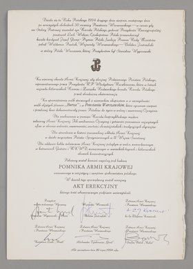 Akt Erekcyjny Pomnika Armii Krajowej w Warszawie