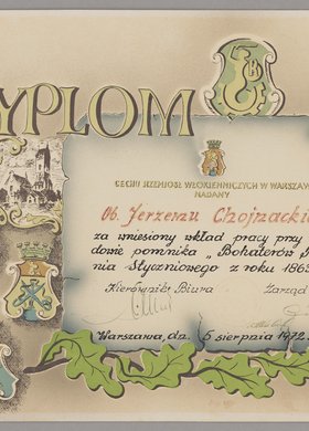 Dyplom nadany Jerzemu Chojnackiemu