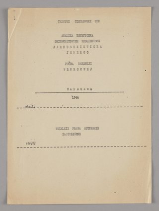 Maszynopis opracowania p.t. "Analiza estetyczna drzeworytowych ekslibrisów Jarnuszkiewicza Jerzego. Próba recenzji wzorcowej" napisanego w 1944 r. przez Tadeusza Cieślewskiego syna