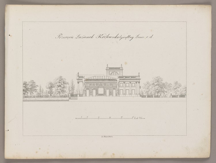 Przecięcie Łazienek Królewskich podług linie c.d (Przekrój pałacu Na Wyspie)