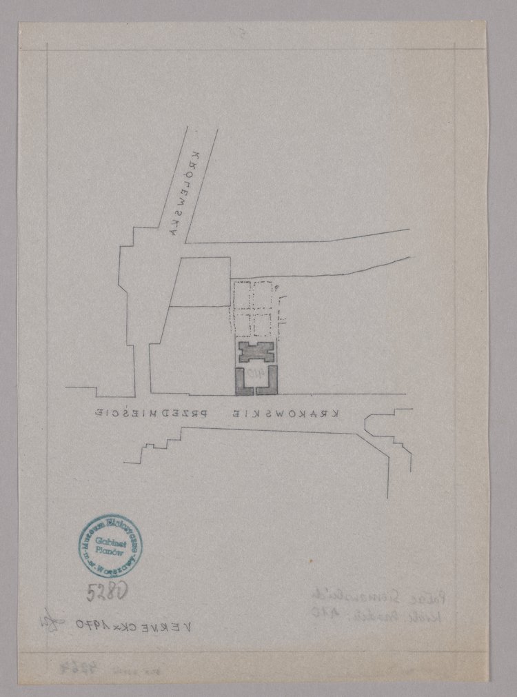 Pałac Czapskich, Krakowskie Przedmieście 5, plan sytuacyjny, przerys planu z 1732 r.