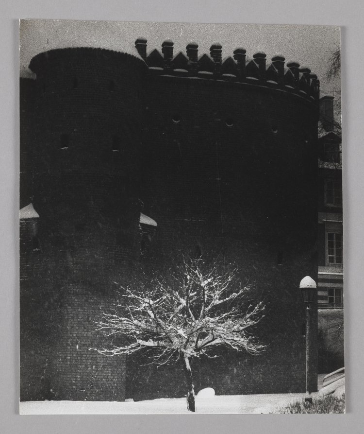 View of the Warsaw Barbican in winter