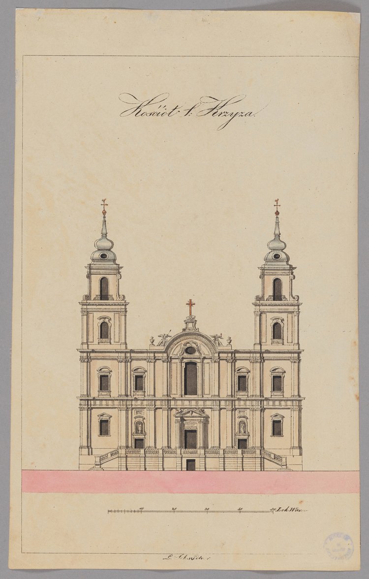 Kościół Św. Krzyża, elewacja frontowa, rysunek pomiarowy