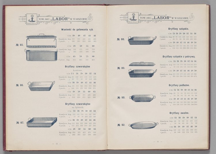 Katalog i cennik wyrobów kuchennych Towarzystwa Akcyjnego Emaljerni i Warsztatów w Warszawie "Labor"