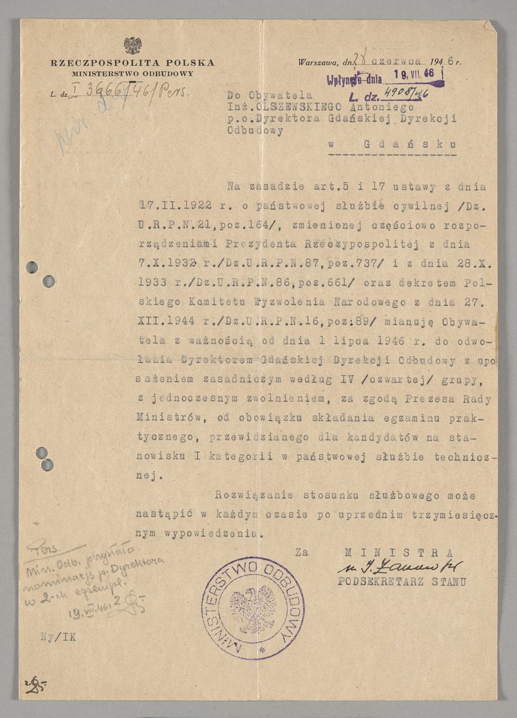 Pismo skierowane do Antoniego Olszewskiego