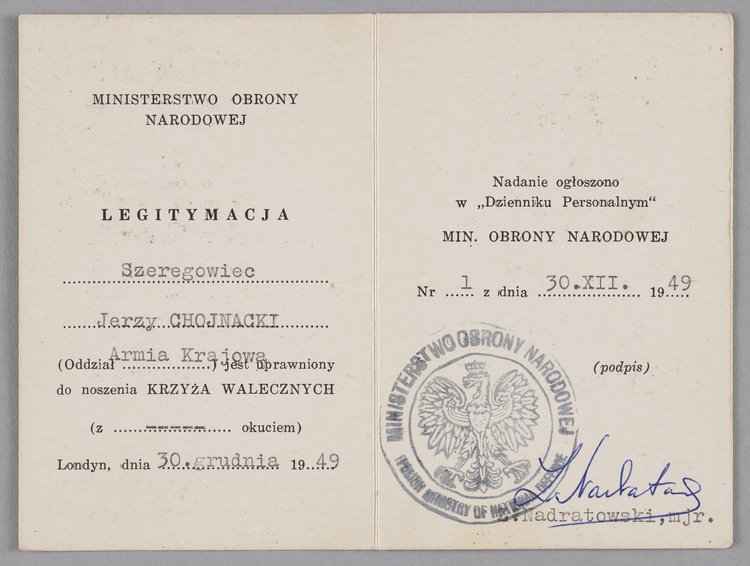 Legitymacja Jerzego Chojnackiego