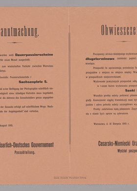 Bekanntmachung / Obwieszczenie o rozpoczęciu wydawania przepustek długoterminowych umożliwiających wyjazd z Warszawy