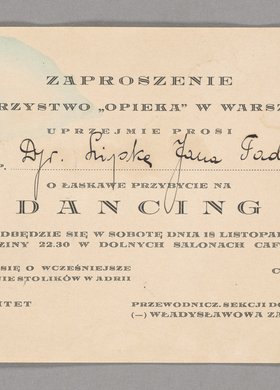 Zaproszenie na Dancing organizowany w salonach Café Adria