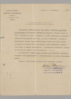 Zaświadczenie wystawione Antoniemu Olszewskiemu