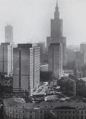 Aerial view of Elektoralna Street and Behind the Iron Gate housing estate (a flipped image)