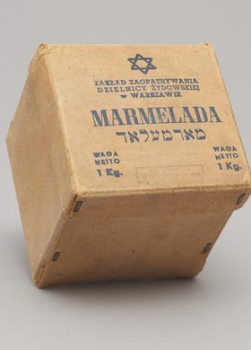 Pudełko po marmeladzie Zakładu Zaopatrywania Dzielnicy Żydowskiej