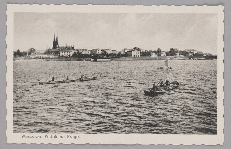 Łodzie na Wiśle i panorama Pragi