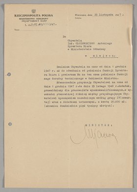 Pismo skierowane do Antoniego Olszewskiego