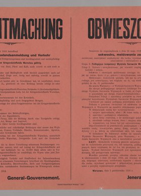 Bekanntmachung / Obwieszczenie o sekwestrze, meldowaniu zapasów i obrocie surowcami i materiałami niezbędnymi dla ruchu