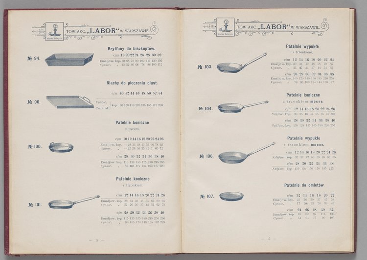Katalog i cennik wyrobów kuchennych Towarzystwa Akcyjnego Emaljerni i Warsztatów w Warszawie "Labor"