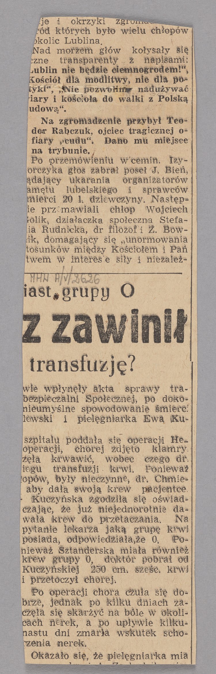 Wycinek z gazety p.t. "Express Wieczorny" z 18 lipca 1949 r. z artykułem p.t. "Kopernik powrócił na Krak.[owskie] Przedmieście"