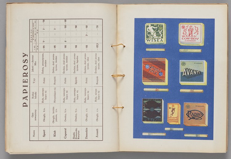 Katalog p.t. 'Co palić w roku 1931. Ilustrowany Katalog Polskiego Monopolu Tytoniowego' wraz z ulotką reklamową papieru papierosowego 'AIDA'