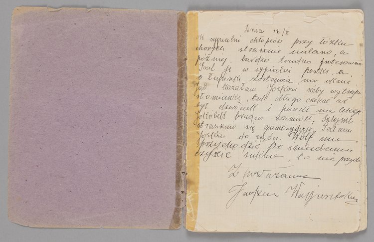 Zeszyt Jadzi Wajnsztok, dyżurnej Domu Sierot z wpisami Janusza Korczaka (Henryka Goldszmita)