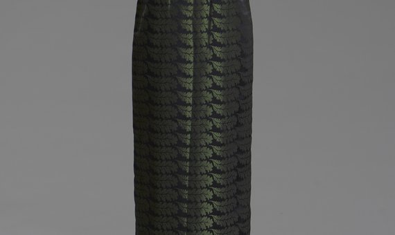 Suknia z jedwabnego żakardu z motywem dębiny z kolekcji z jedwabiu milanowskiego