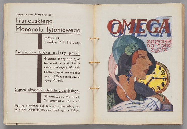 Katalog p.t. 'Co palić w roku 1931. Ilustrowany Katalog Polskiego Monopolu Tytoniowego' wraz z ulotką reklamową papieru papierosowego 'AIDA'