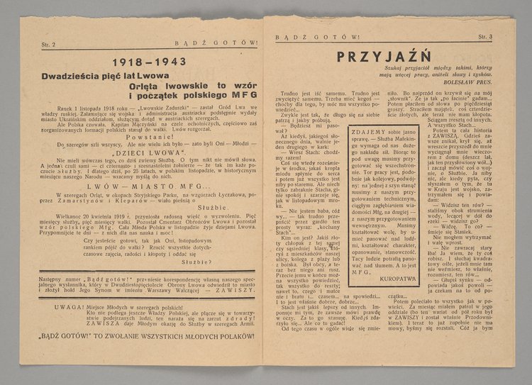 Czasopismo p.t. "Bądź Gotów. Dwutygodnik Rycerzy Zawiszy", Rok II, Nr. 21 z 20 listopada 1943 r.
