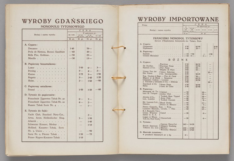 Katalog p.t. 'Co palić w roku 1931. Ilustrowany Katalog Polskiego Monopolu Tytoniowego' wraz z ulotką reklamową papieru papierosowego 'AIDA'