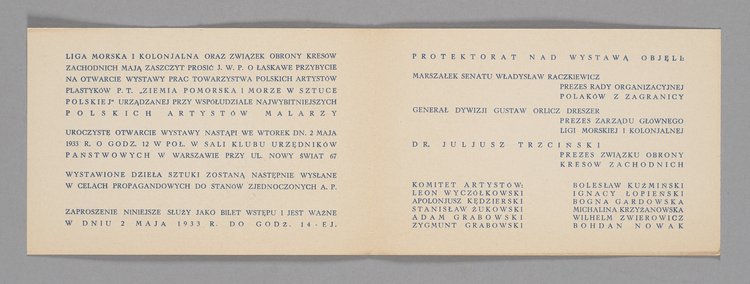 Zaproszenie na otwarcie wystawy prac Towarzystwa Polskich Artystów Plastyków p.t. "Ziemia Pomorska i Morze w Sztuce Polskiej"