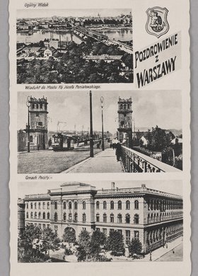 Mozaika widoków - panorama miasta z wieży kościoła św. Floriana, wieżyce mostu Poniatowskiego i Poczta Główna