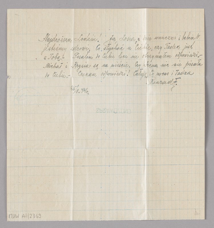 List z okresu Powstania Warszawskiego wysłany dzięki Poczcie Polowej Armii Krajowej