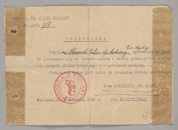 Przepustka wystawiona Antoniemu Olszewskiemu