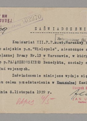 Entscheidung/Zaświadczenie wydane Benedyktowi Pajączkowskiemu