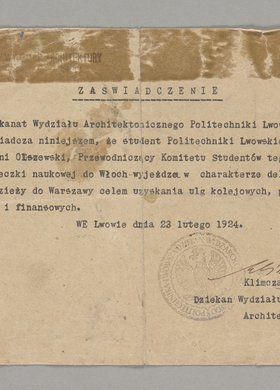 Zaświadczenie wydane Antoniemu Olszewskiemu