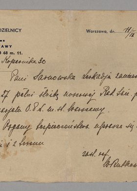 Zaświadczenie wydane Leokadii Sarnowskiej