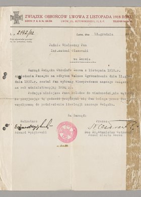 Pismo skierowane do Antoniego Olszewskiego