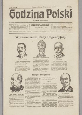 Karta pocztowa z przedrukiem z gazety Godzina Polski, R. II, Nr 295/B z opisem wprowadzenia Rady Regencyjnej