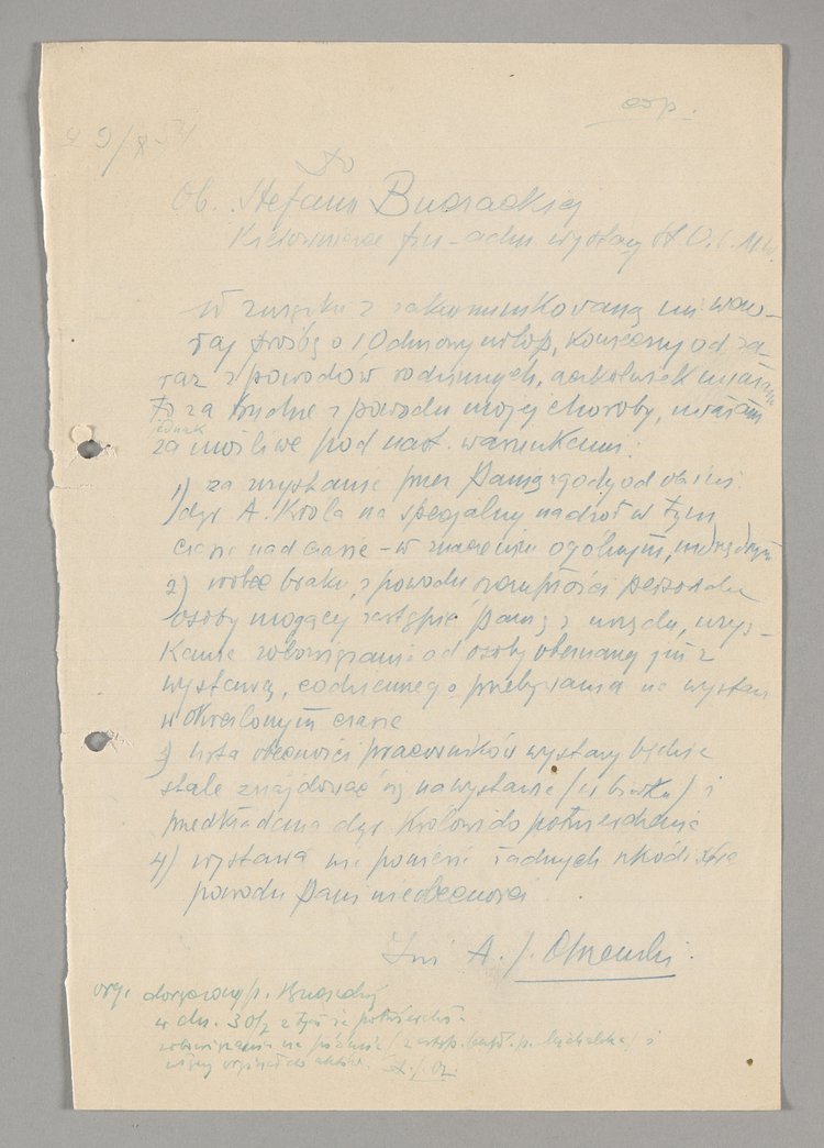 Pismo wysłane przez Antoniego Stefana Olszewskiego