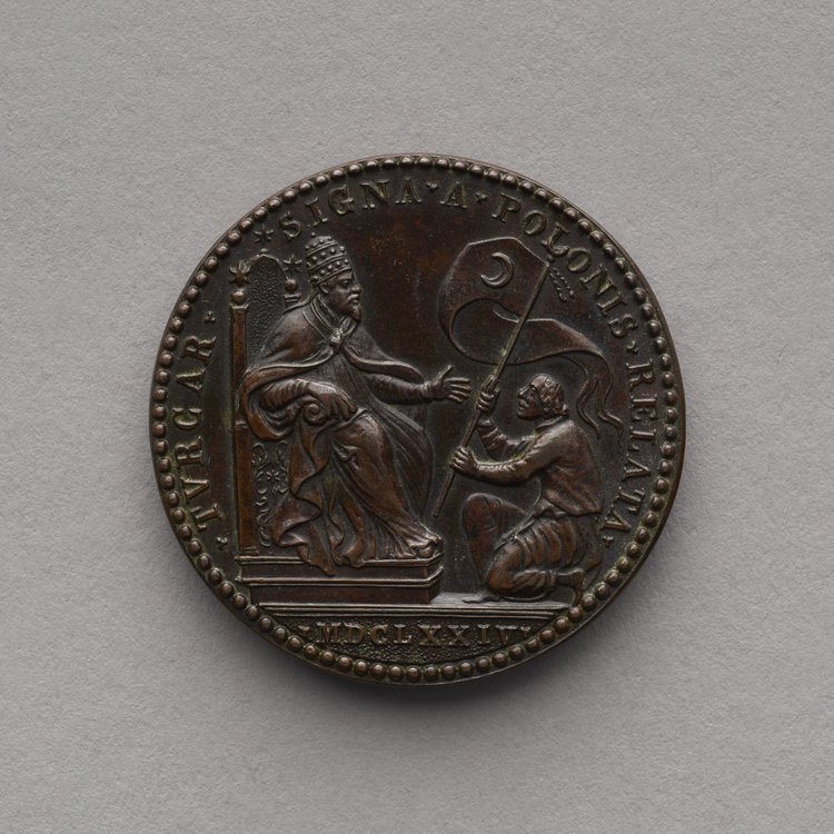 Jan III Sobieski. Ofiarowanie papieżowi Klemensowi X chorągwi zdobytych pod Chocimiem