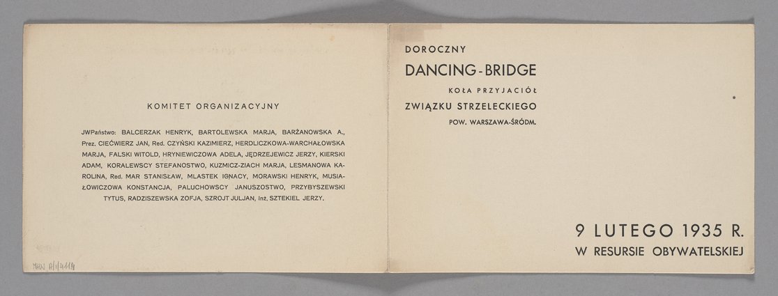 Zaproszenie na Doroczny Dancing-Bridge urządzany na cele kulturalno-oświatowe Związku Strzeleckiego