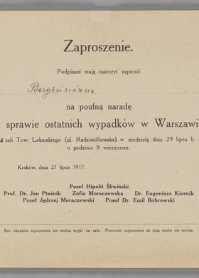 Zaproszenie na poufną naradę wystawione na nazwisko Bergrünówna