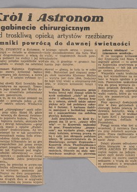 Wycinek z nieznanej gazety z artykułem p.t. "Król i Astronom w gabinecie chirurgicznymi"