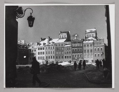 Old Town Market Square in winter, view of the burgher houses on Dekert's Side