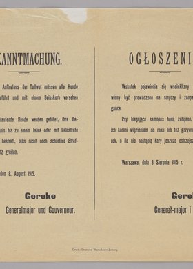 Bekanntmachung / Obwieszczenie o nakazie wyprowadzania psów w kagańcu i na smyczy