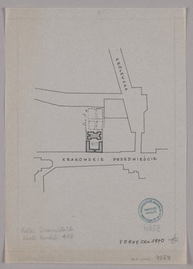 Pałac Czapskich, Krakowskie Przedmieście 5, plan sytuacyjny, przerys planu z 1732 r.
