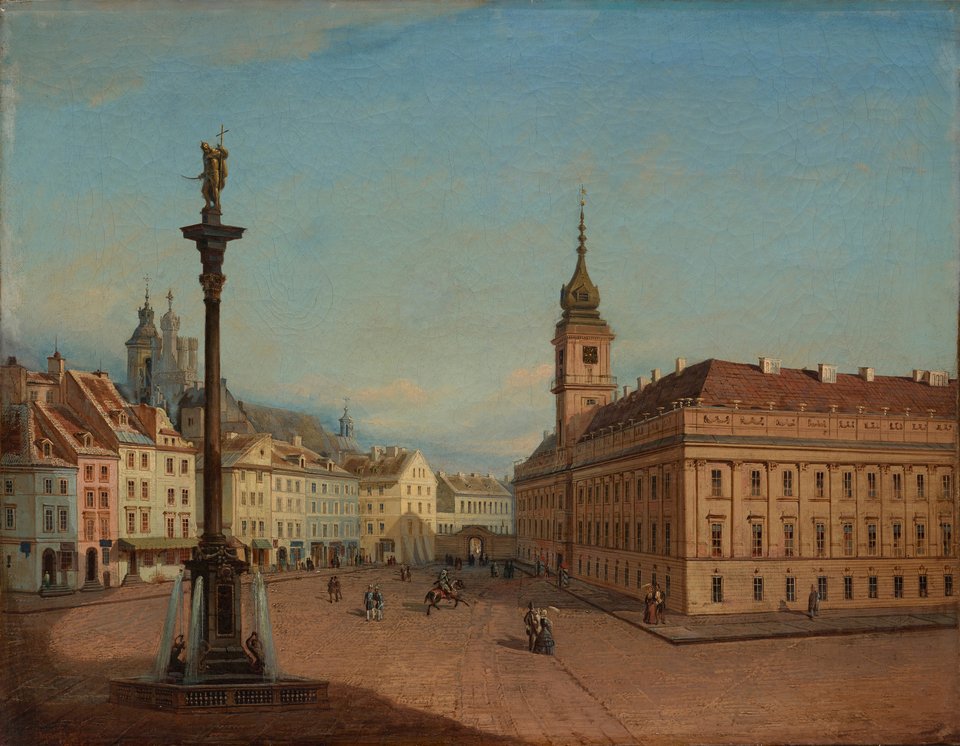 Plac Zamkowy od strony Krakowskiego Przedmieścia, Jan Seydlitz, 1856