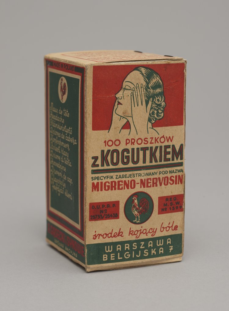 Pudełko firmowe po proszkach z kogutkiem