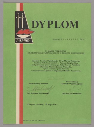 Dyplom przyznany Jerzemu Chojnackiemu