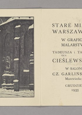 Zaproszenie na wystawę p.t. "Stare Miasto Warszawskie w grafice i malarstwie" Tadeusza Cieślewskiego ojca i Tadeusza Cieślewskiego syna zorganizowaną w Salonie Czesława Garlińskiego w Warszawie