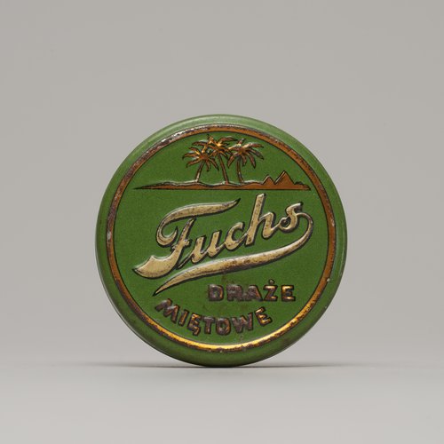 Pudełko po drażach miętowych firmy Fuchs w kolorze zielonym
