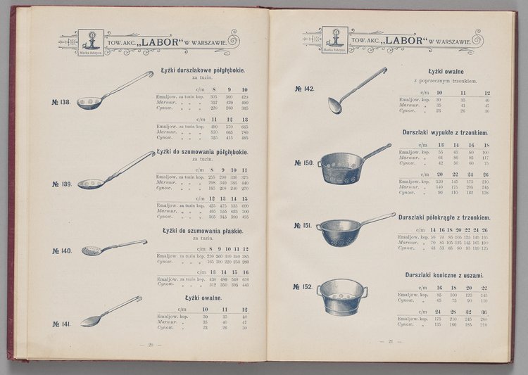 Katalog i cennik wyrobów kuchennych Towarzystwa Akcyjnego Emaljerni i Warsztatów w Warszawie "Labor"