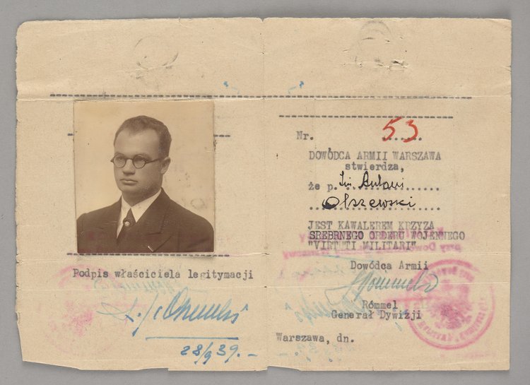 Legitymacja wydana inżynierowi Antoniemu Olszewskiemu